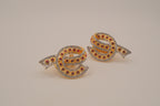 Vintage mixed tone ribbon-scroll style clip earrings