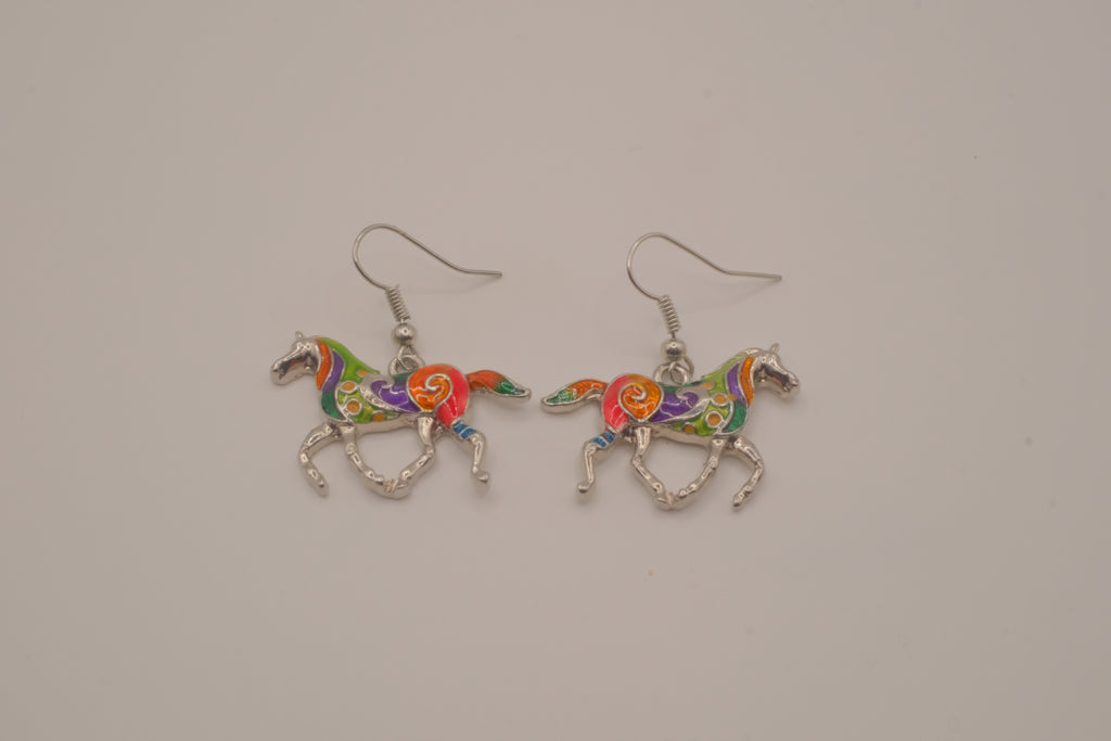Multicolor enamel horse dangle earring