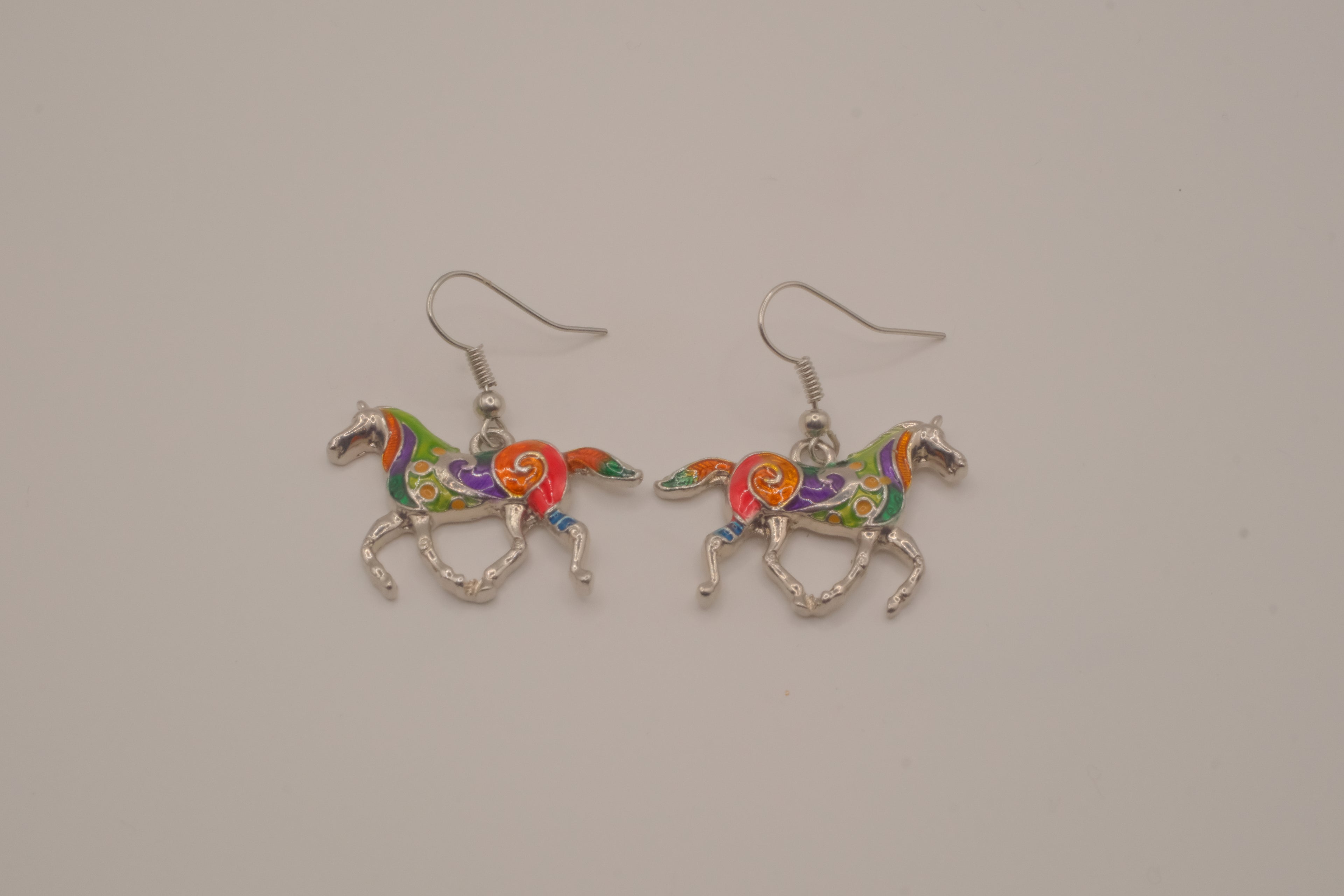 Multicolor enamel horse dangle earring