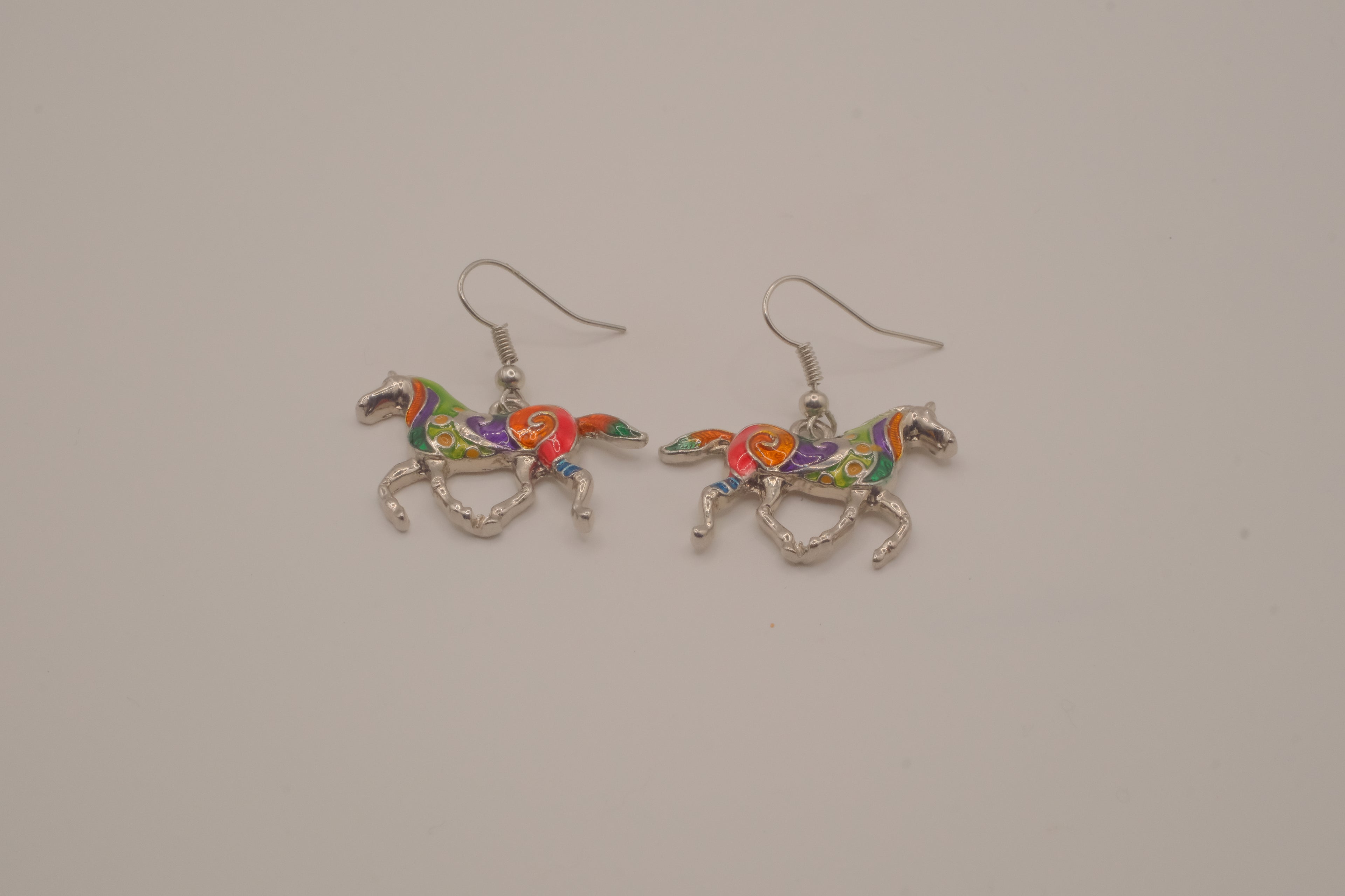 Multicolor enamel horse dangle earring