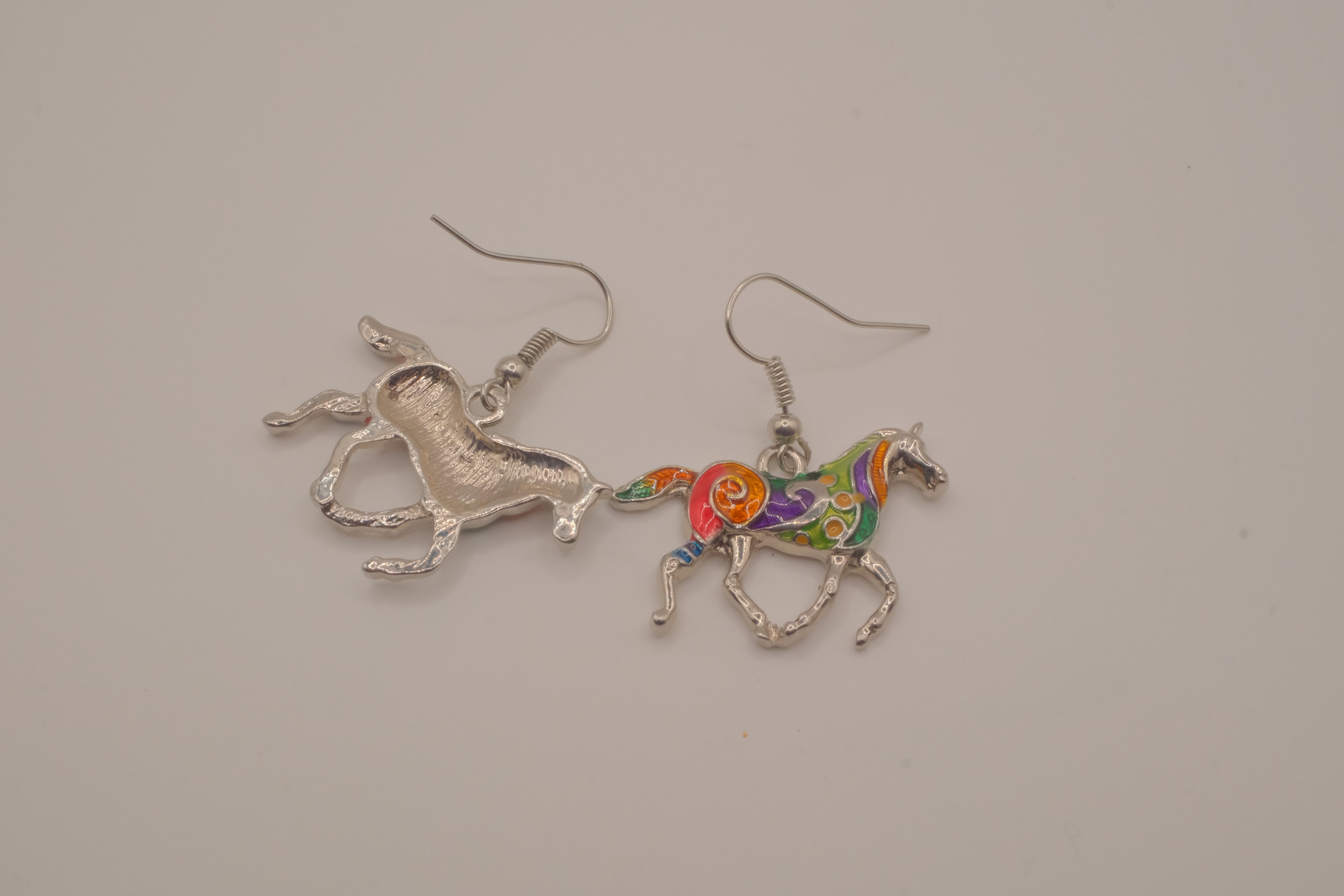 Multicolor enamel horse dangle earring