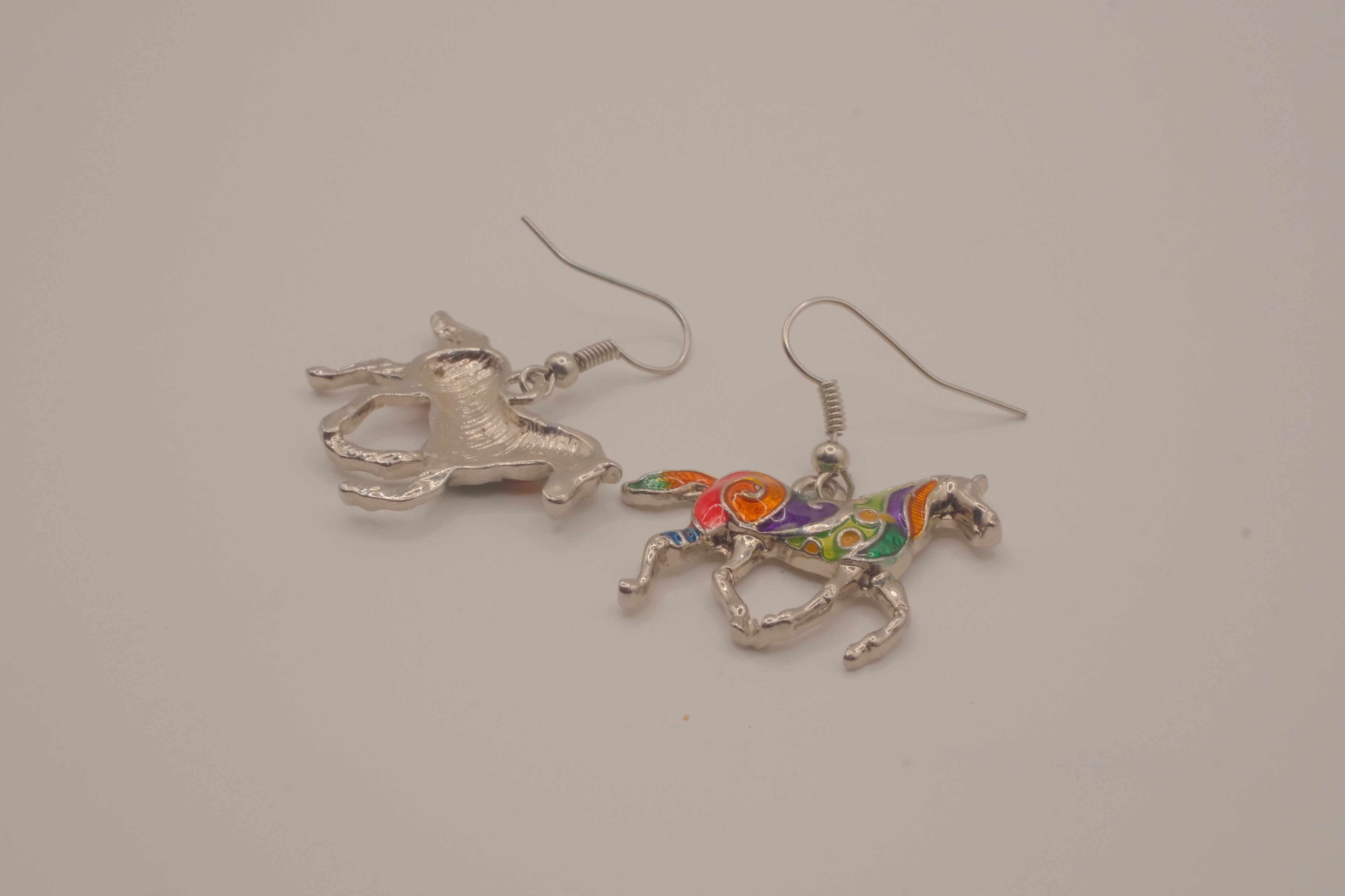 Multicolor enamel horse dangle earring