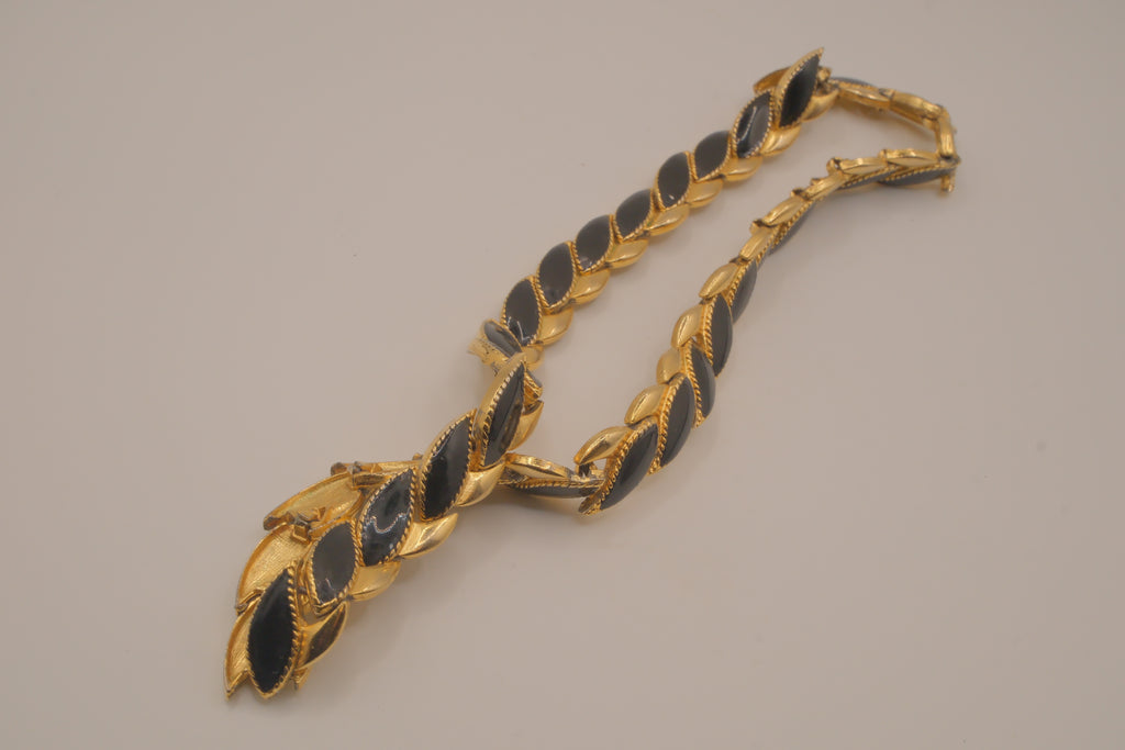 Vintage 1980s gold-toned black enamel collar necklace