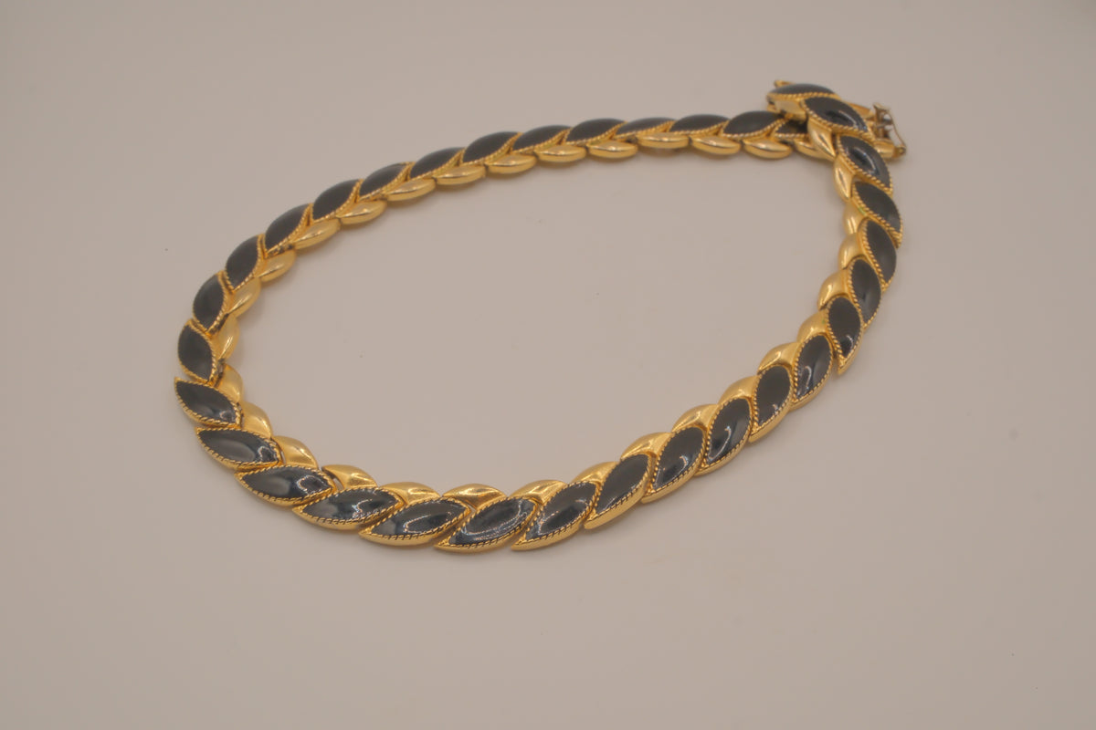 Vintage 1980s gold-toned black enamel collar necklace