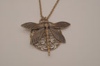 Antique brass dragonfly pendant necklace