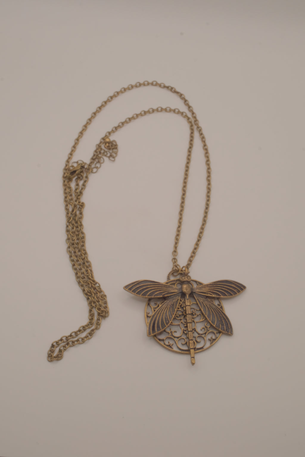 Antique brass dragonfly pendant necklace