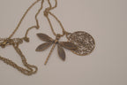 Antique brass dragonfly pendant necklace
