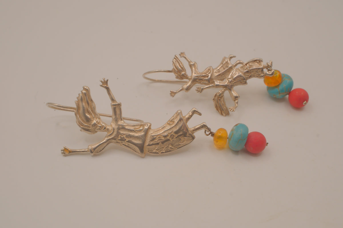 Whimsical sterling silver drop earrings