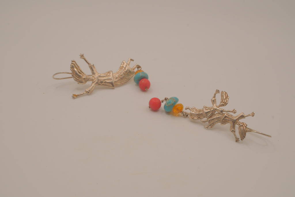 Whimsical sterling silver drop earrings