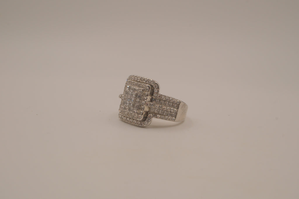 SIlver tone square halo cluster ring