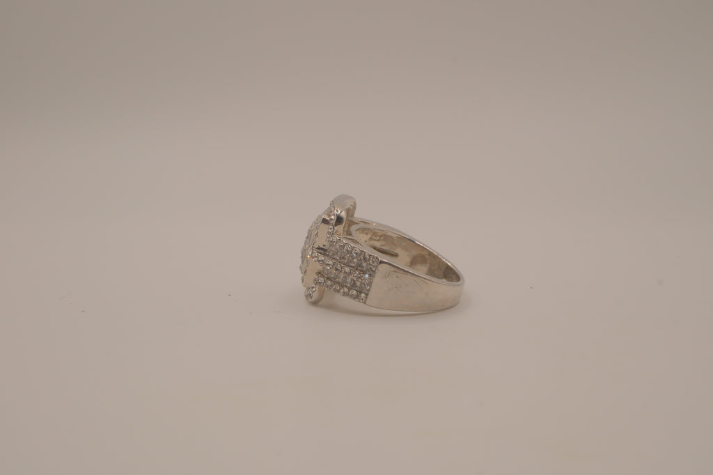SIlver tone square halo cluster ring
