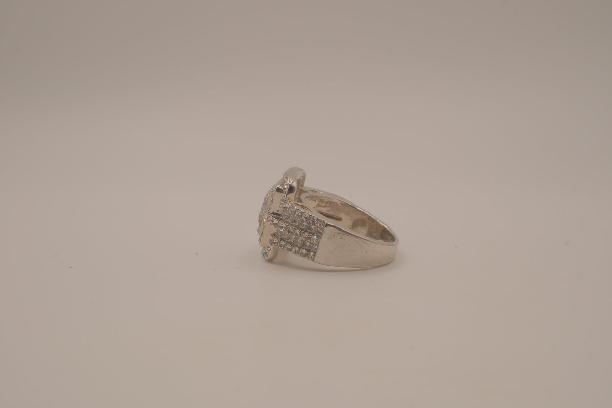 SIlver tone square halo cluster ring