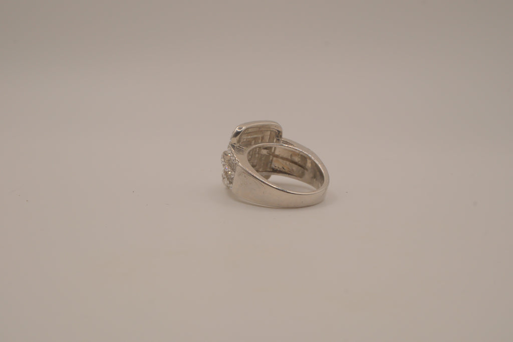 SIlver tone square halo cluster ring