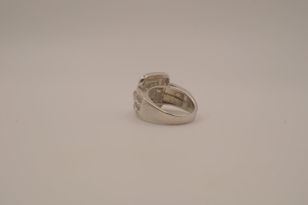 SIlver tone square halo cluster ring