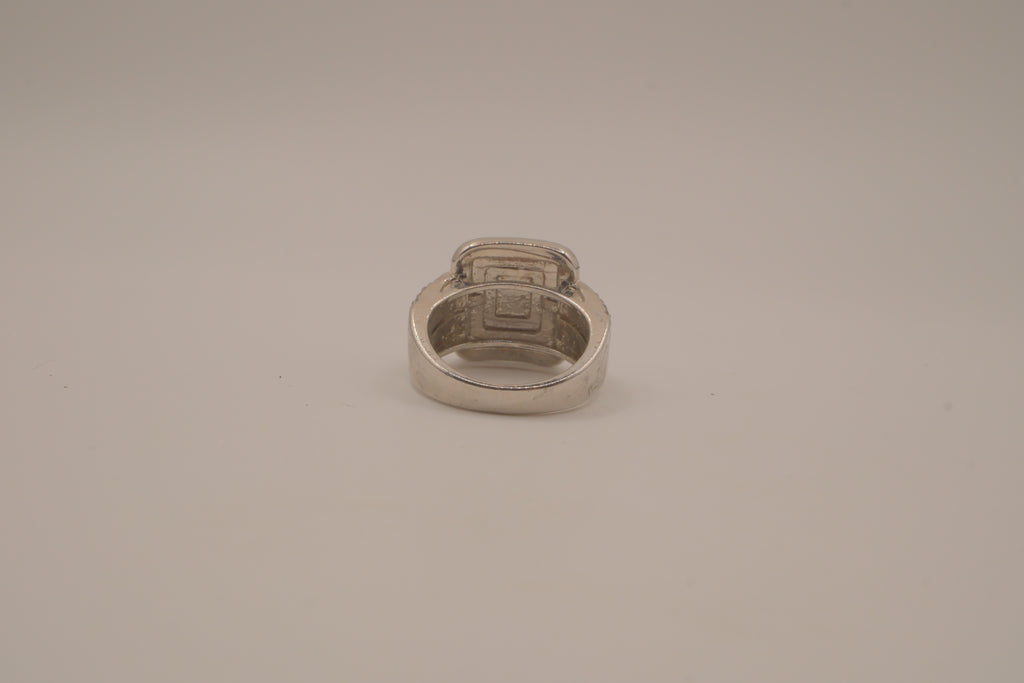 SIlver tone square halo cluster ring