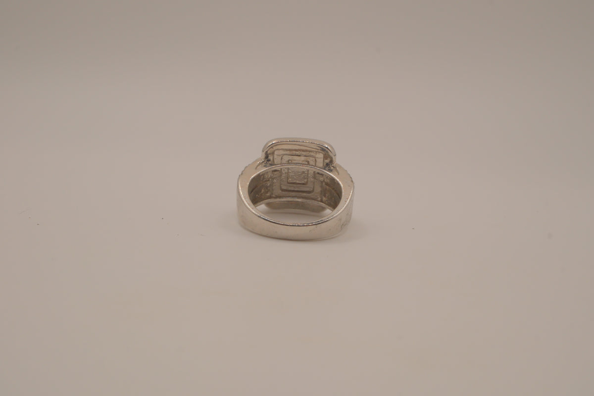 SIlver tone square halo cluster ring