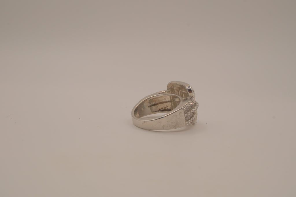 SIlver tone square halo cluster ring