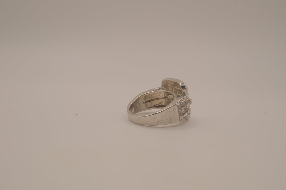 SIlver tone square halo cluster ring