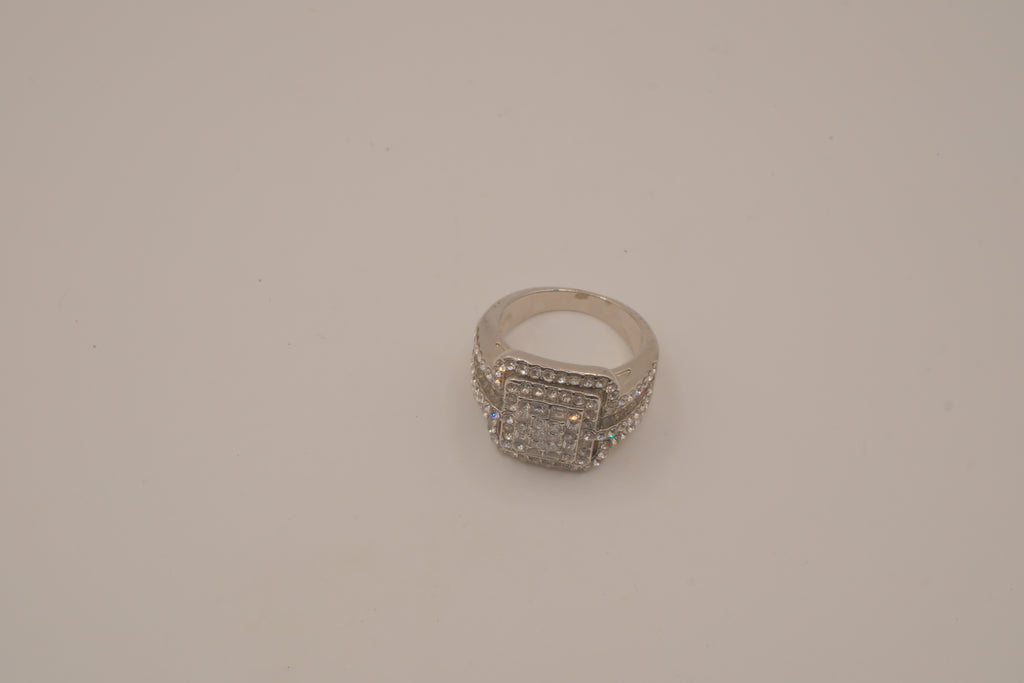 SIlver tone square halo cluster ring