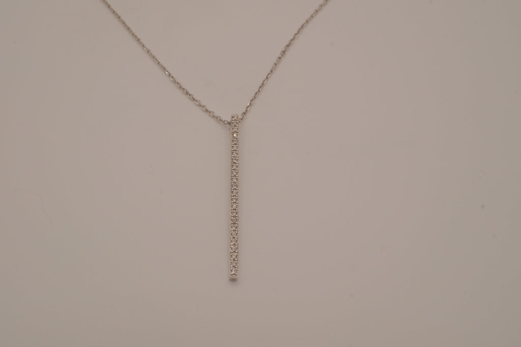 Sterling silver vertical diamond bar pendant necklace