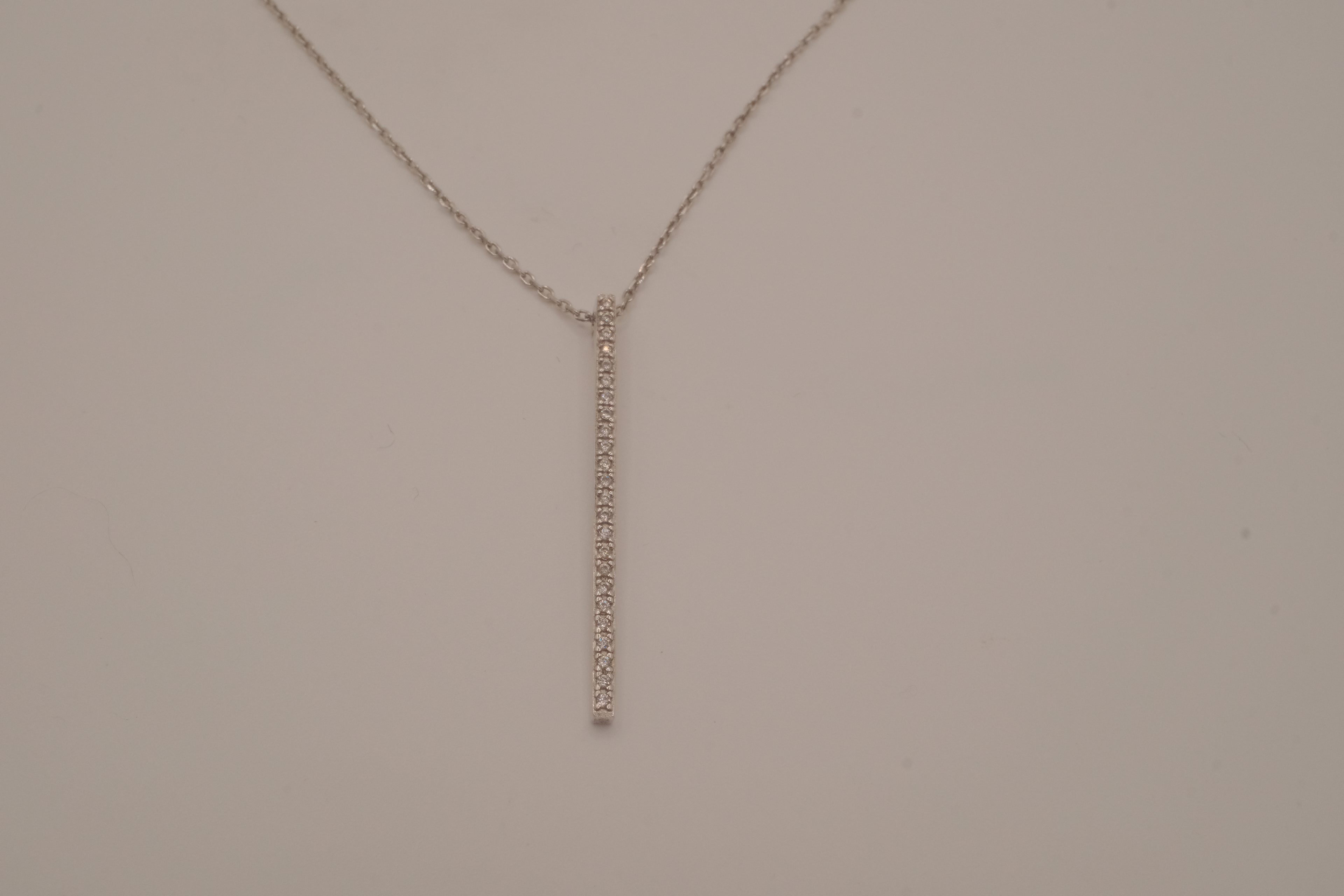 Sterling silver vertical diamond bar pendant necklace