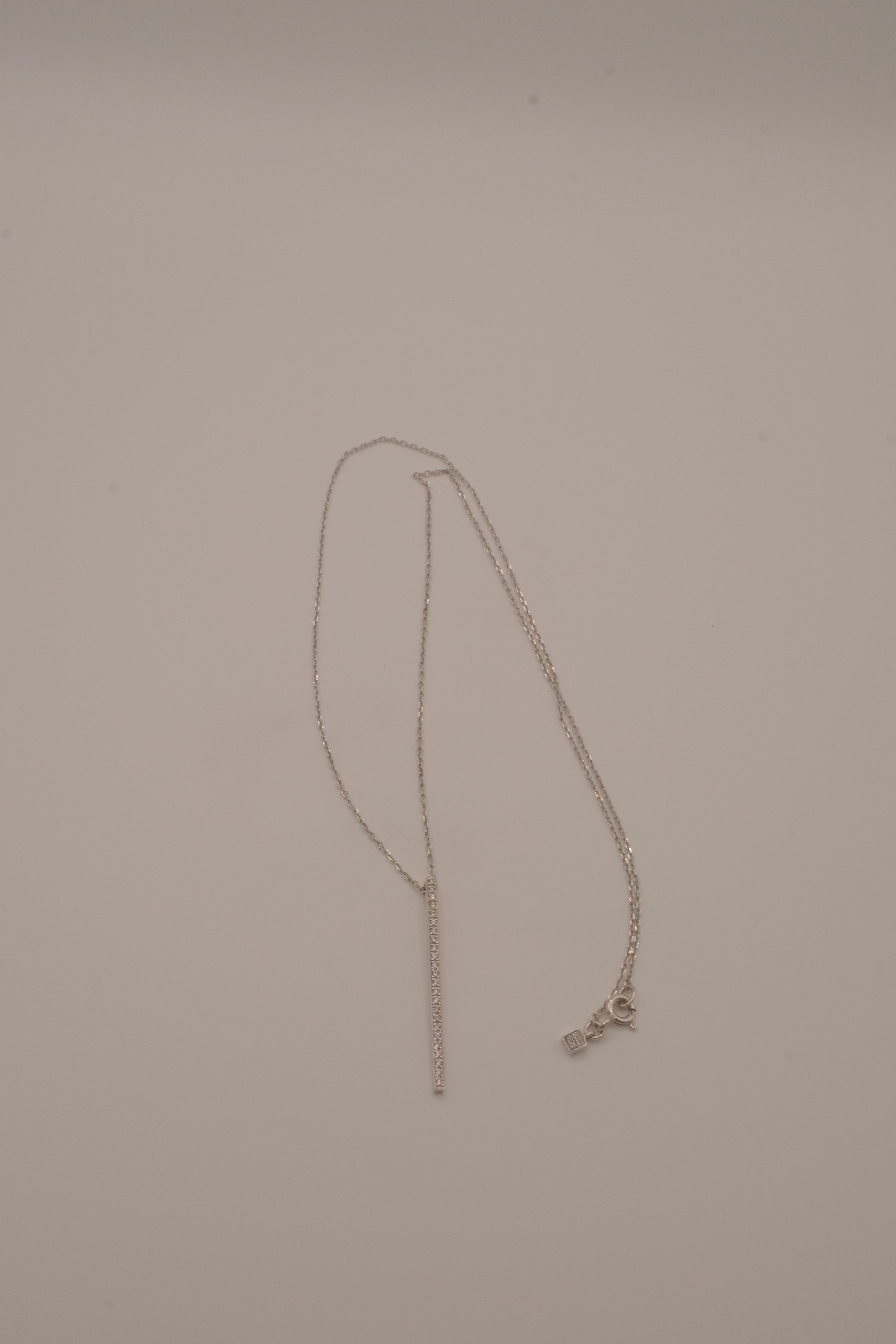 Sterling silver vertical diamond bar pendant necklace