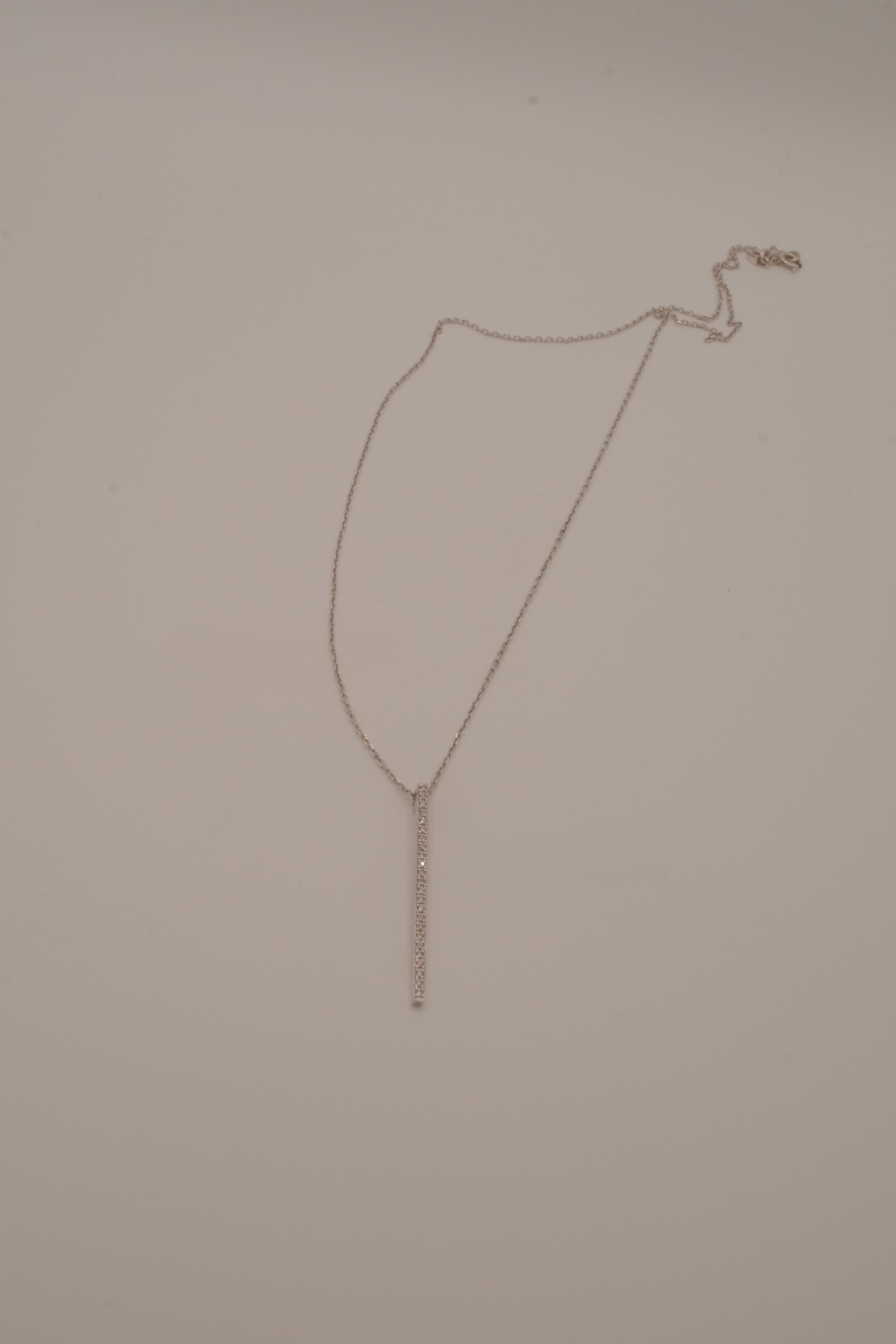 Sterling silver vertical diamond bar pendant necklace