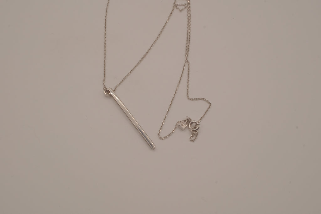 Sterling silver vertical diamond bar pendant necklace