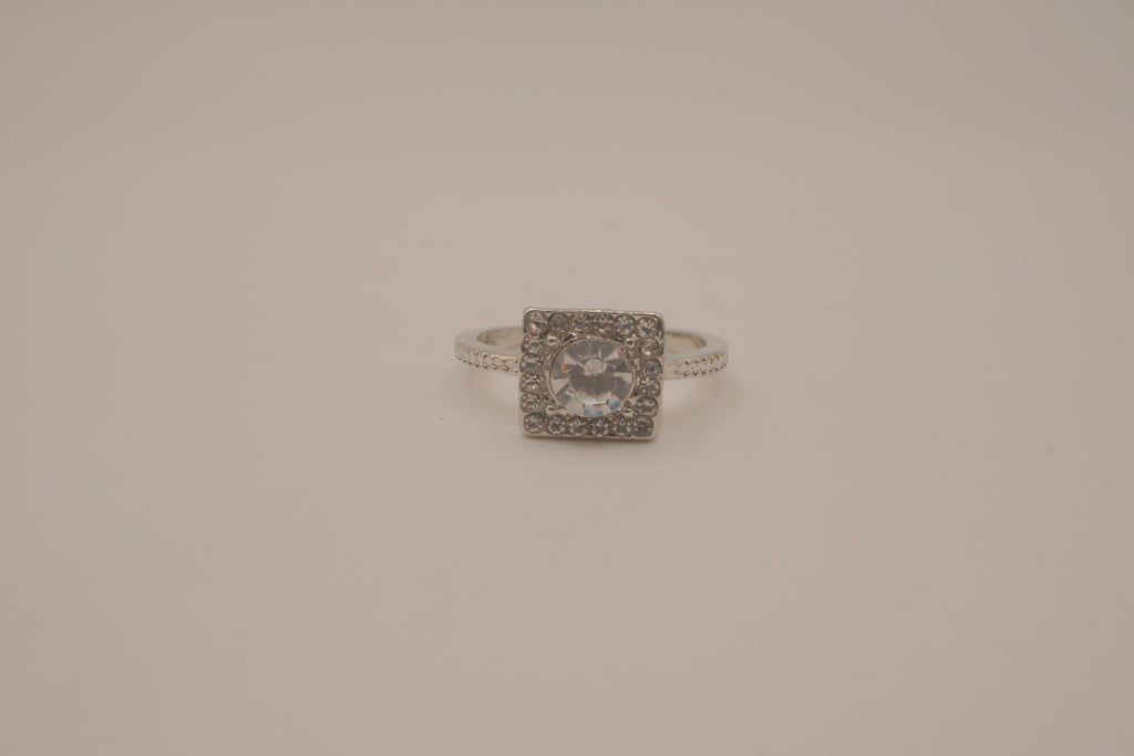 Silver tone square halo ring