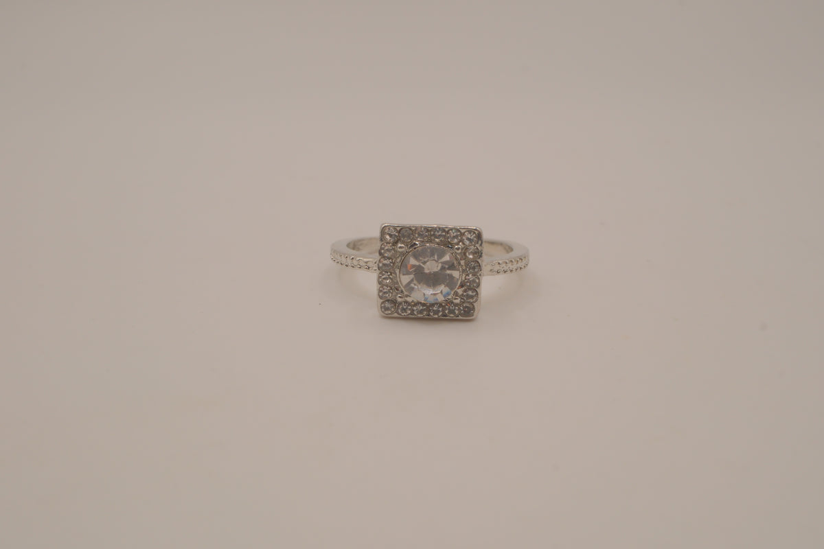 Silver tone square halo ring