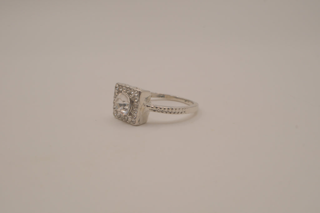 Silver tone square halo ring
