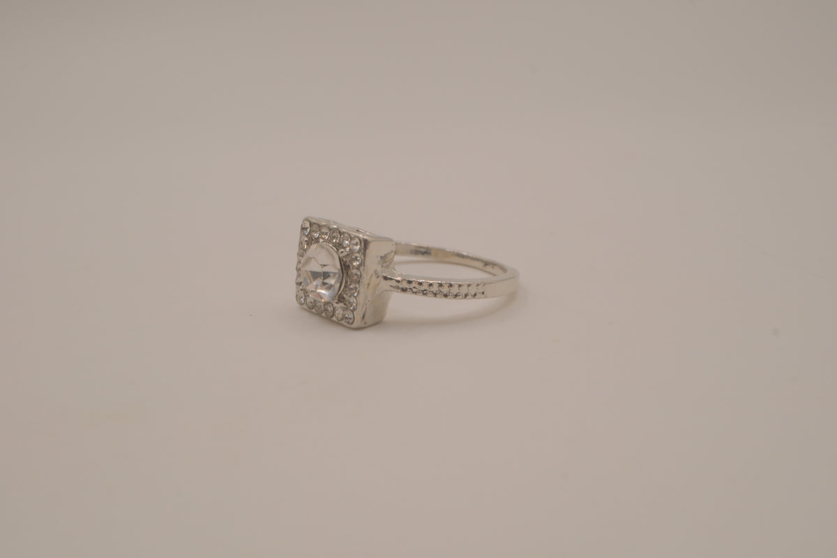 Silver tone square halo ring