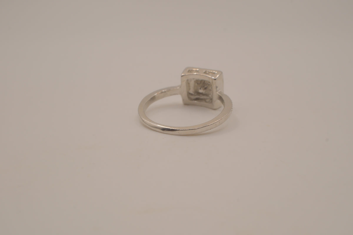 Silver tone square halo ring