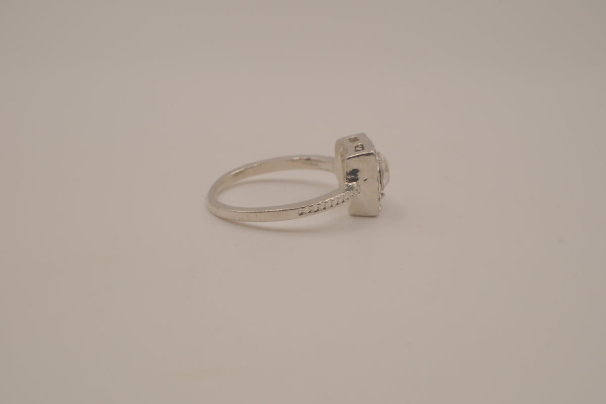 Silver tone square halo ring