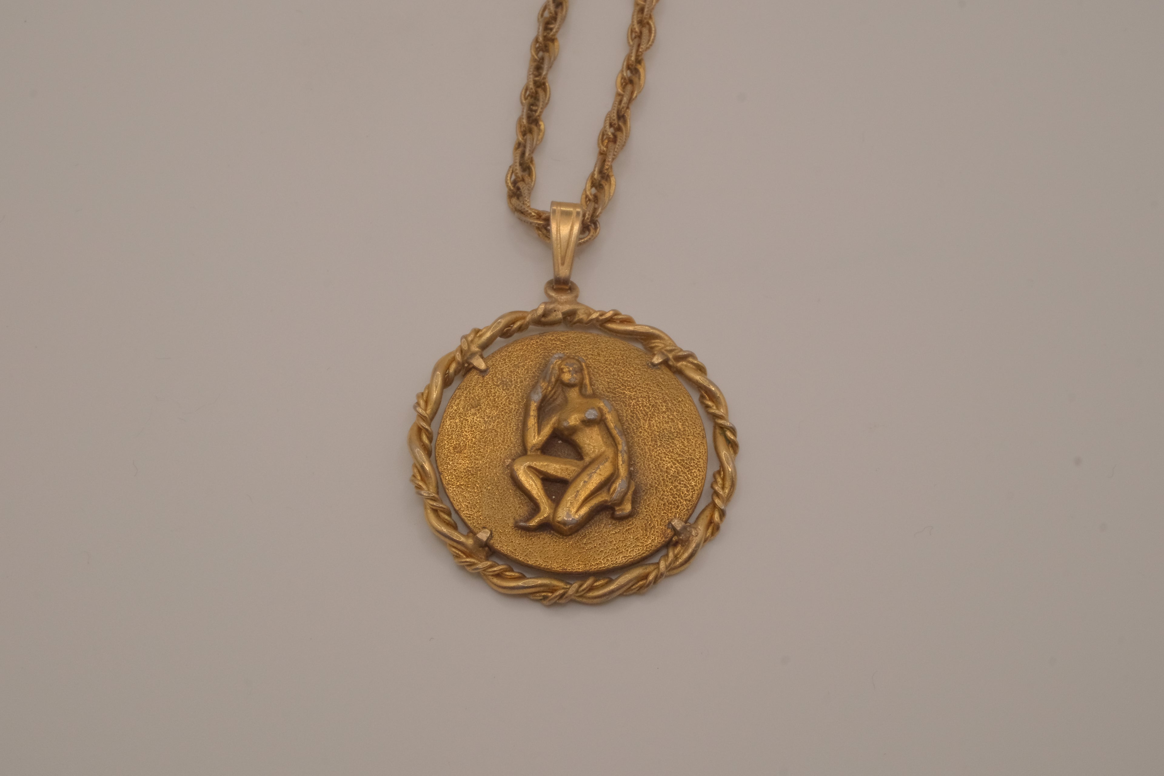 Vintage Anson Pewter gold-plated Virgo zodiac medallion pendant necklace