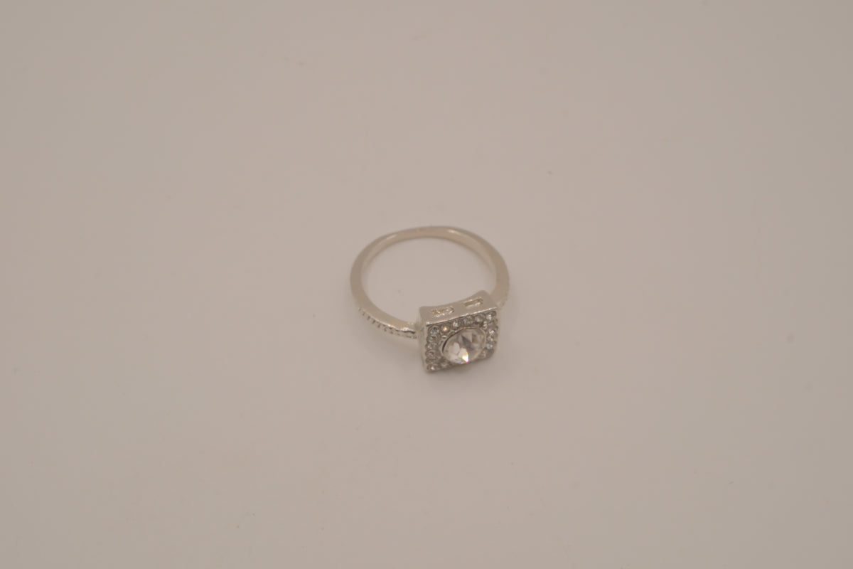 Silver tone square halo ring