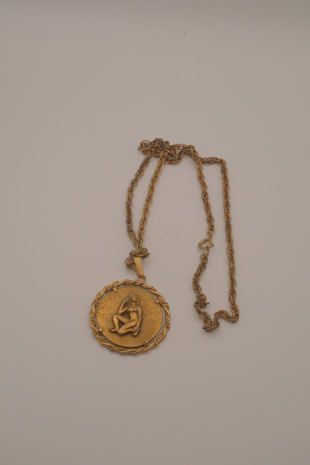 Vintage Anson Pewter gold-plated Virgo zodiac medallion pendant necklace