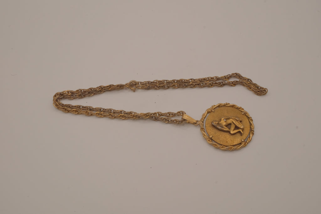 Vintage Anson Pewter gold-plated Virgo zodiac medallion pendant necklace
