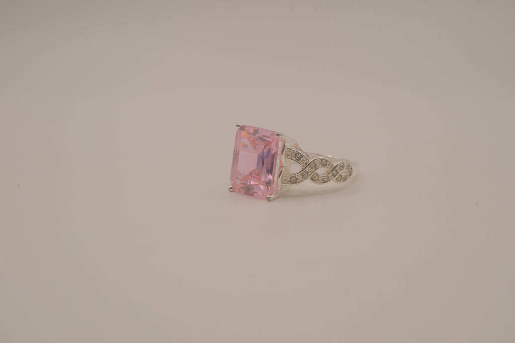 NVC emerald-cut pink rhinestone ring
