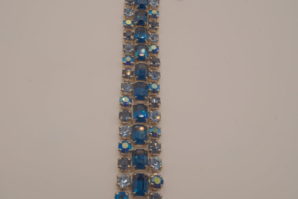 Vintage multi-row blue rhinestone bracelet