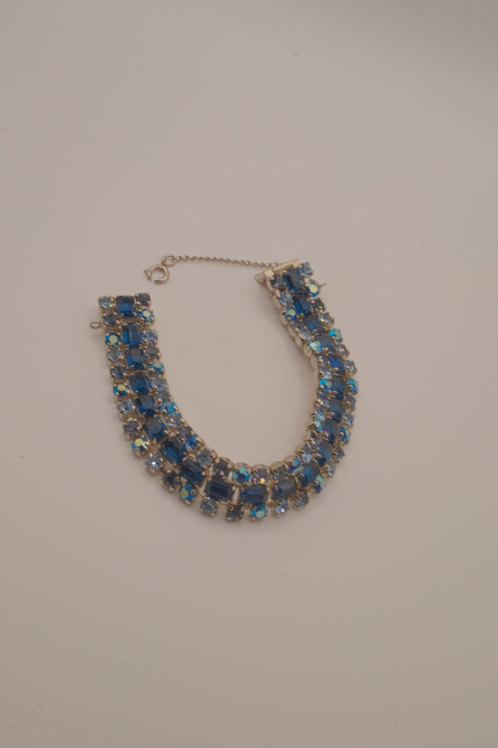 Vintage multi-row blue rhinestone bracelet