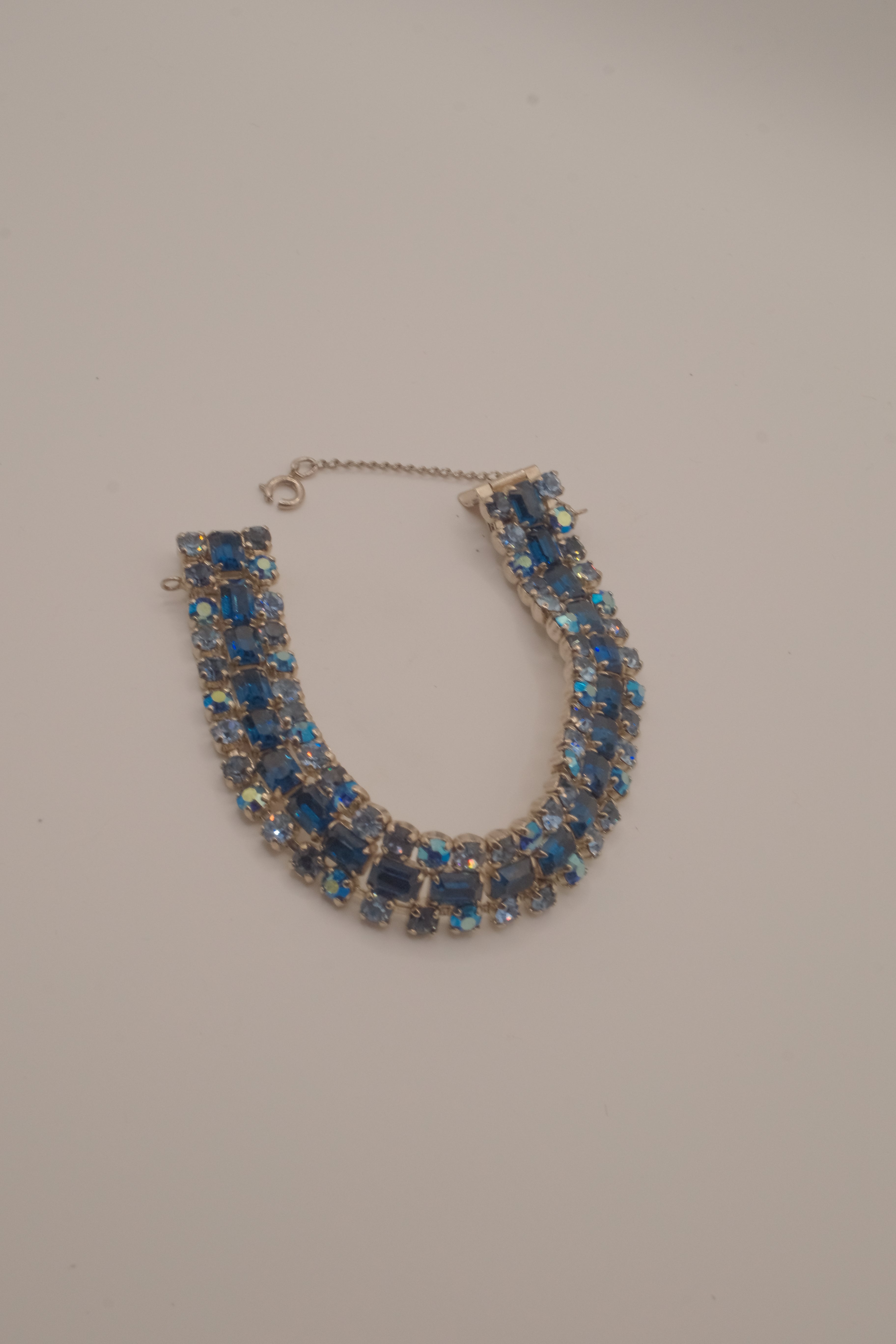 Vintage multi-row blue rhinestone bracelet