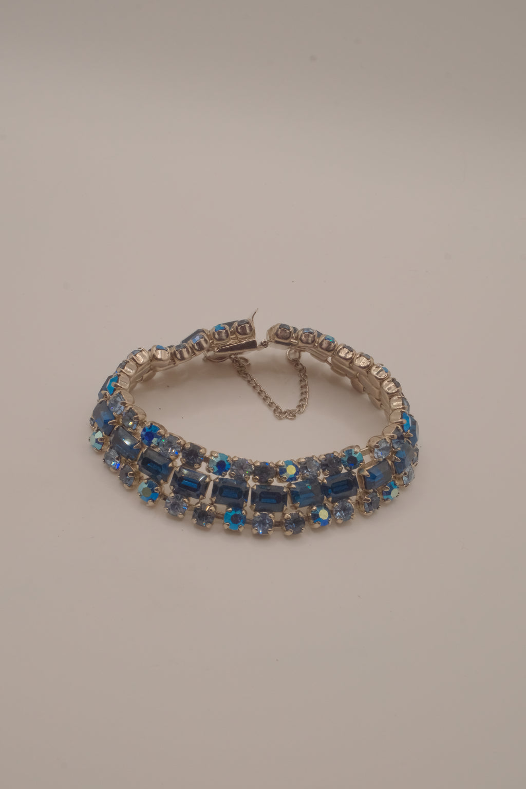 Vintage multi-row blue rhinestone bracelet