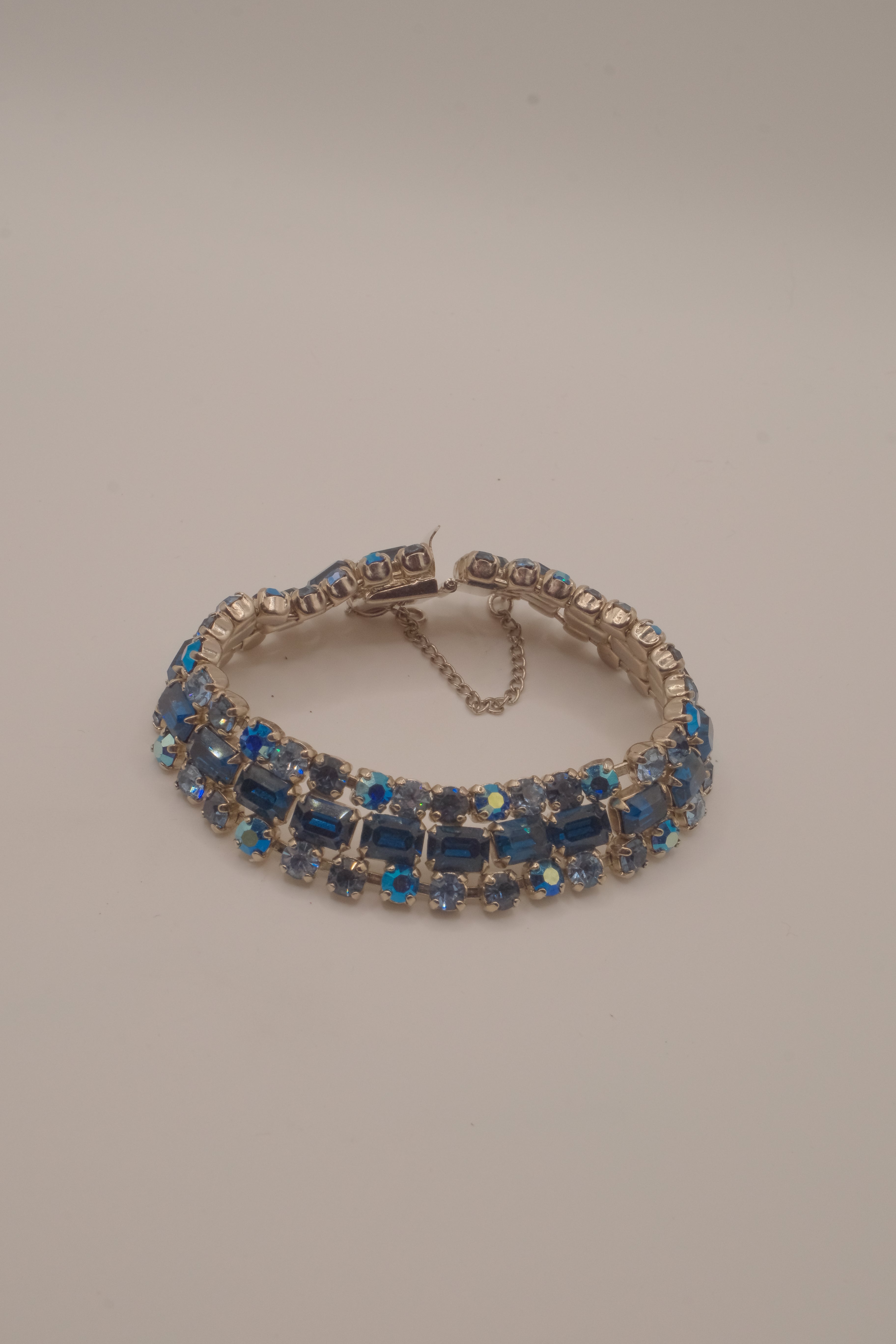 Vintage multi-row blue rhinestone bracelet
