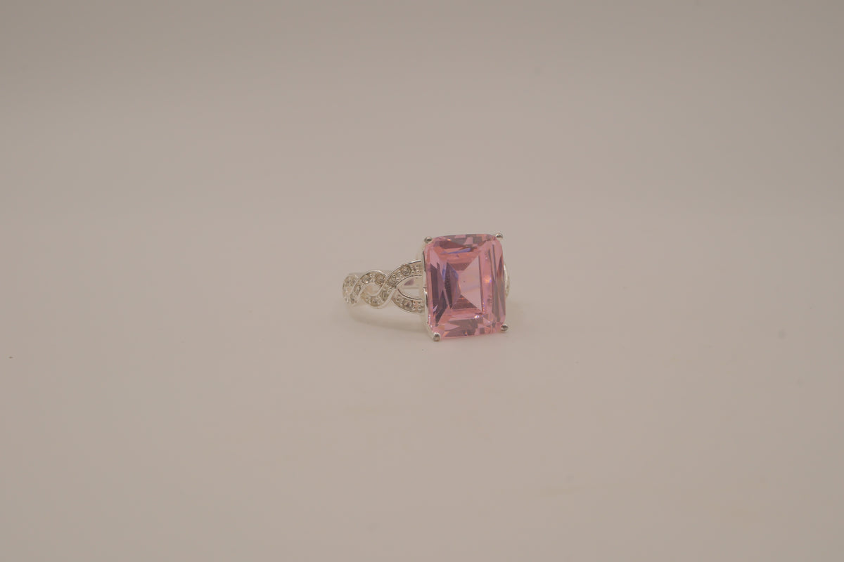 NVC emerald-cut pink rhinestone ring