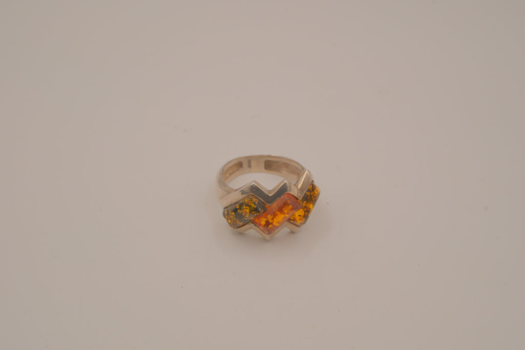 Vintage modernist Baltic amber and sterling silver ring