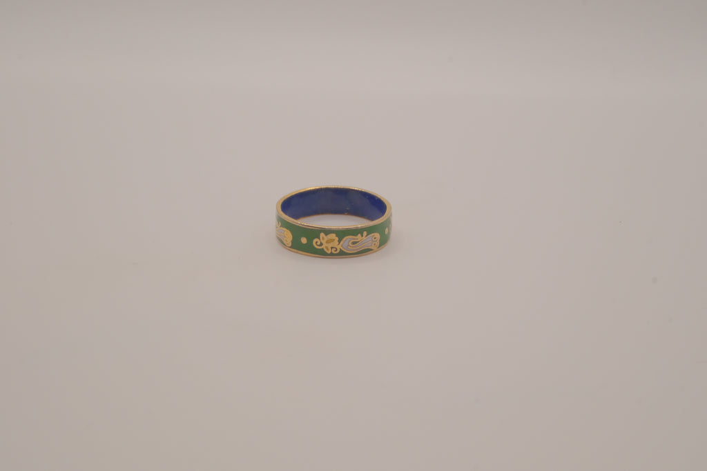 Vintage green cloisonné enamel band ring