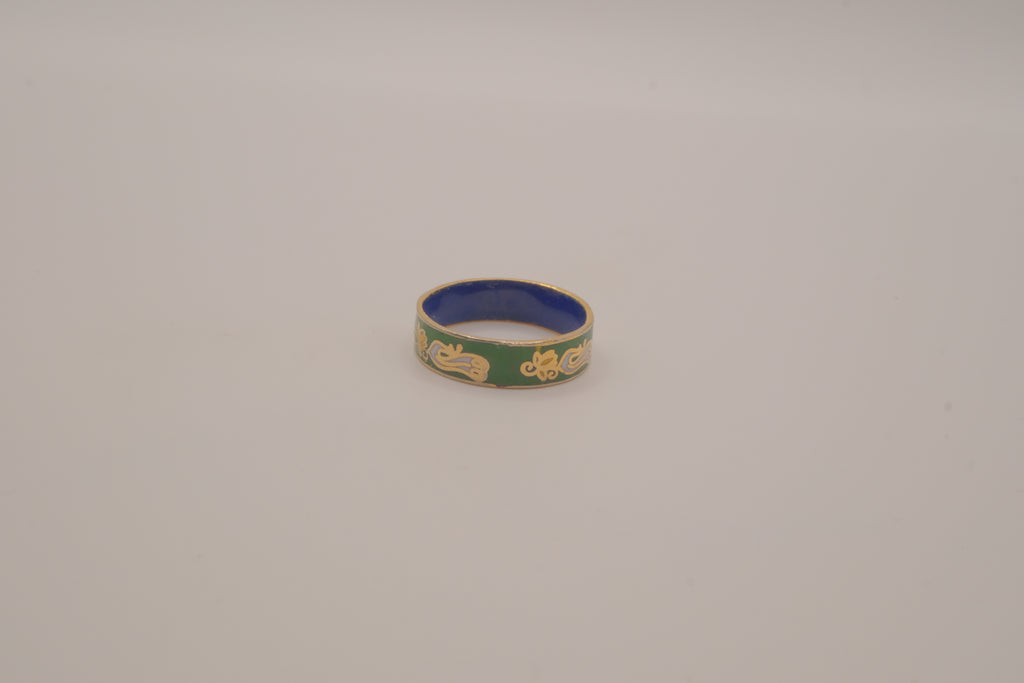 Vintage green cloisonné enamel band ring