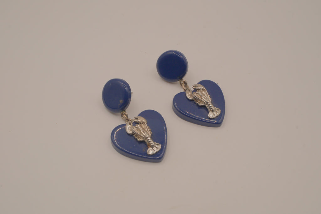 Vintage blue resin heart drop earrings