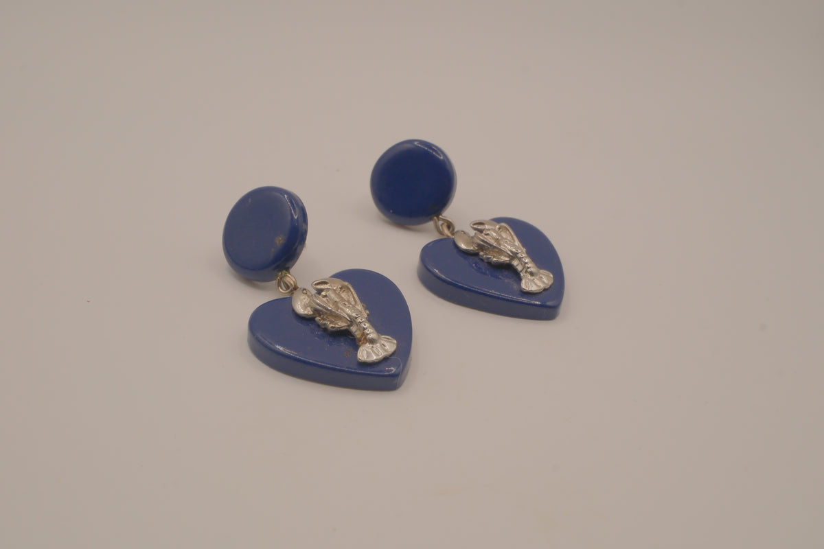 Vintage blue resin heart drop earrings